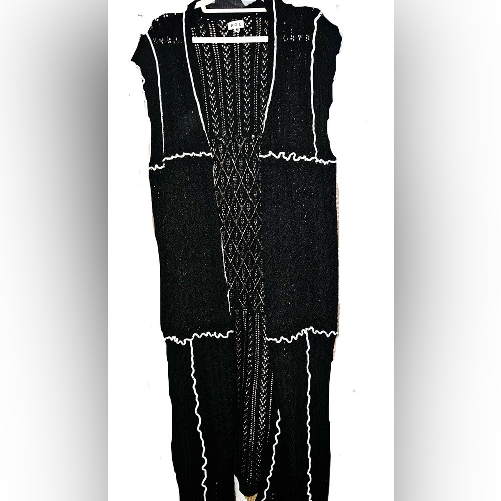 Black Long Length Knit Open Front Cardigan Duster - Picture 4 of 15